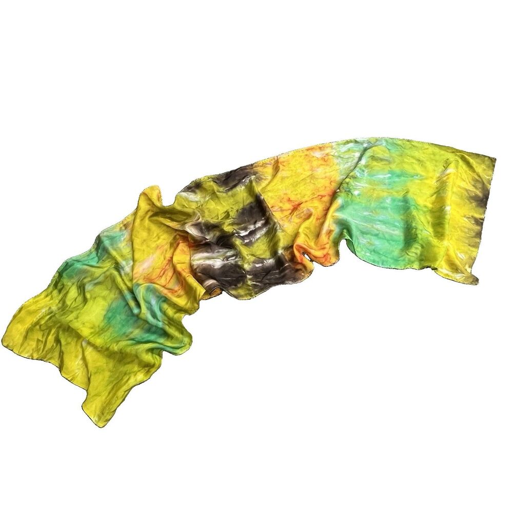 tie die silky scarf 55x12 Yellow Green Orange